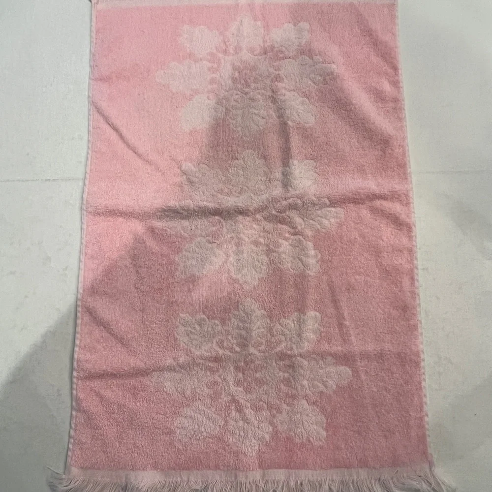 Vintage Canon Pink on pink Textured towel with Fringe. GUC!